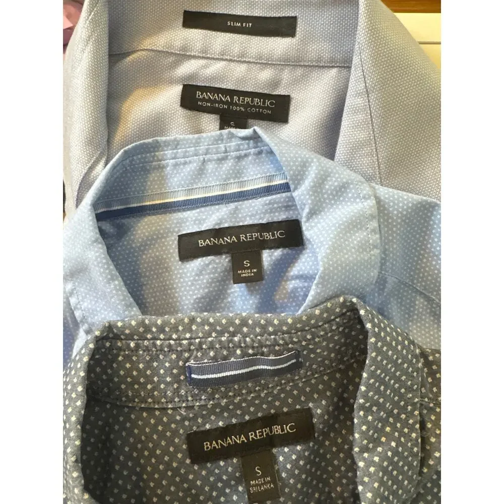 Banana Republic Men Button Down Bundle Small Non Iron Slim Fit Short Sleeve Blue